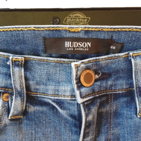 𝅺hudson jeans, size 26." Holly Skinny" Distressed bottoms. Dark and light . - Picture 9 of 16